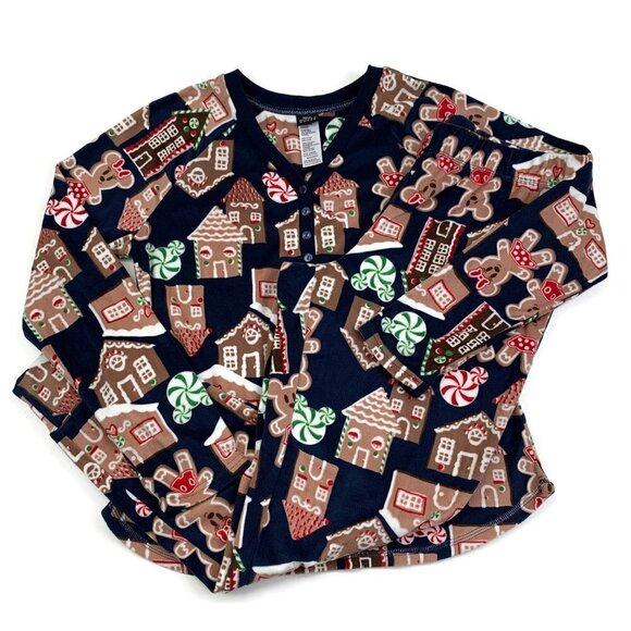 Disney Mickey & Minne Mouse Gingerbread Super Soft Fleece Pajama Set Women's S - Picture 1 of 9
